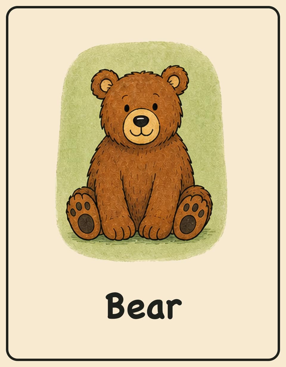 Printable bear charades card for kids